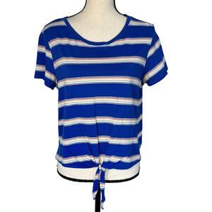 American Eagle Large Top Striped Cap Sleeve Scoop Neck Stretch Tie-Front Blue